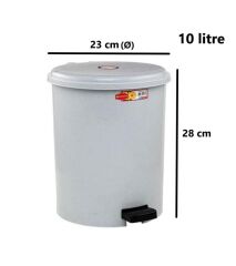 Omnipazar SY-4230 Gri Pedallı Yuvarlak Çöp Kovası İç Kovalı 10 Litre