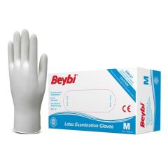 Beybi Lateks Pudralı Beyaz Muayene Eldiveni 100' lü Paket Medium