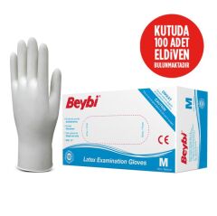 Beybi Lateks Pudralı Beyaz Muayene Eldiveni 100' lü Paket Medium