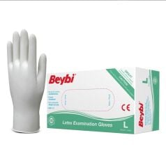 Beybi Lateks Pudralı Beyaz Muayene Eldiveni 100' lü Paket Large