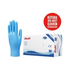 Beybi Nitril Pudrasız Mavi Muayene Eldiveni 100' Lü Paket Medium