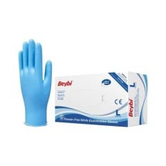 Beybi Nitril Pudrasız Mavi Muayene Eldiveni 100' Lü Paket Large