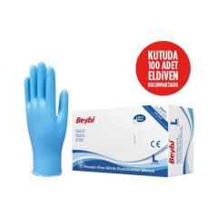 Beybi Nitril Pudrasız Mavi Muayene Eldiveni 100' Lü Paket Large