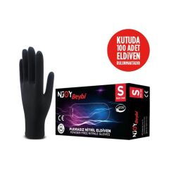 Beybi Njoy Nitril Siyah Pudrasız Eldiven 100' Lü Paket Small