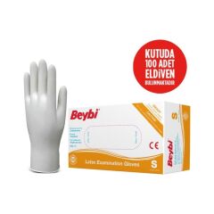 Beybi Lateks Pudralı Beyaz Muayene Eldiveni 100' Lü 20 Paket Small