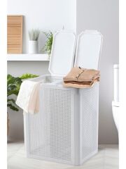 Omnipazar SY-4632 Smart Duo İki Bölmeli Kirli Çamaşır Sepeti 84 Litre Beyaz