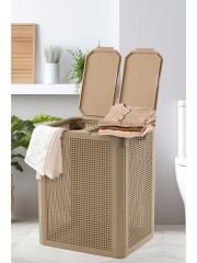 Omnipazar SY-4632 Smart Duo İki Bölmeli Kirli Çamaşır Sepeti 84 Litre Bej