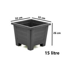 SY-5847 Dekoratif Plastik Kare Ayaklı Saksı 15 Lt Antrasit 6 Adet