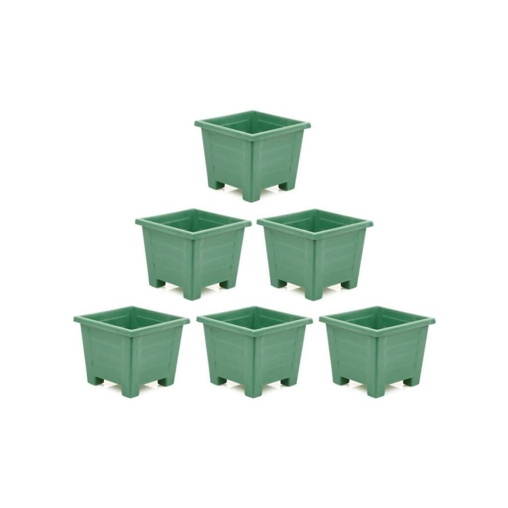 SY-5847 Dekoratif Plastik Kare Ayaklı Saksı 15 Lt Yeşil 6 Adet