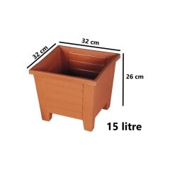 SY-5847 Dekoratif Plastik Kare Ayaklı Saksı 15 Lt Kiremit 6 Adet
