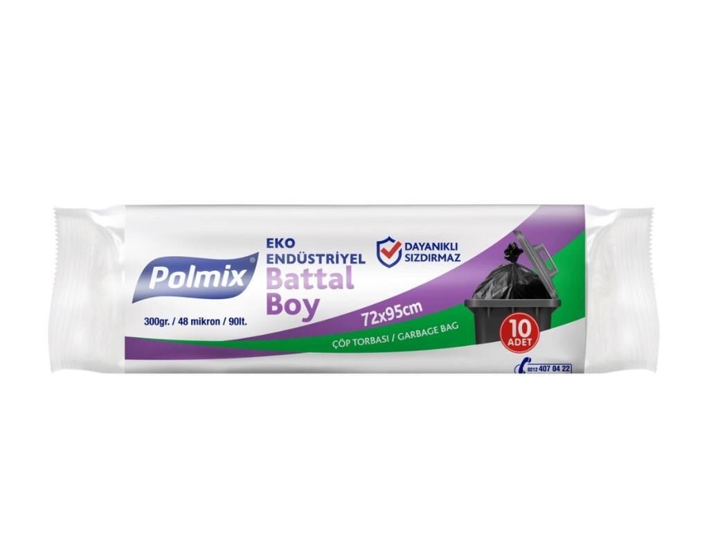 Omnipazar Polmix Eko End Battal Boy Çöp Poşeti 72x95cm 20 Rulo 200 Ad 6Kg Siyah