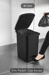 Omnipazar SRL-3030 Slim Pedallı Plastik Çöp Kovası İç Kovalı 40 lt Siyah