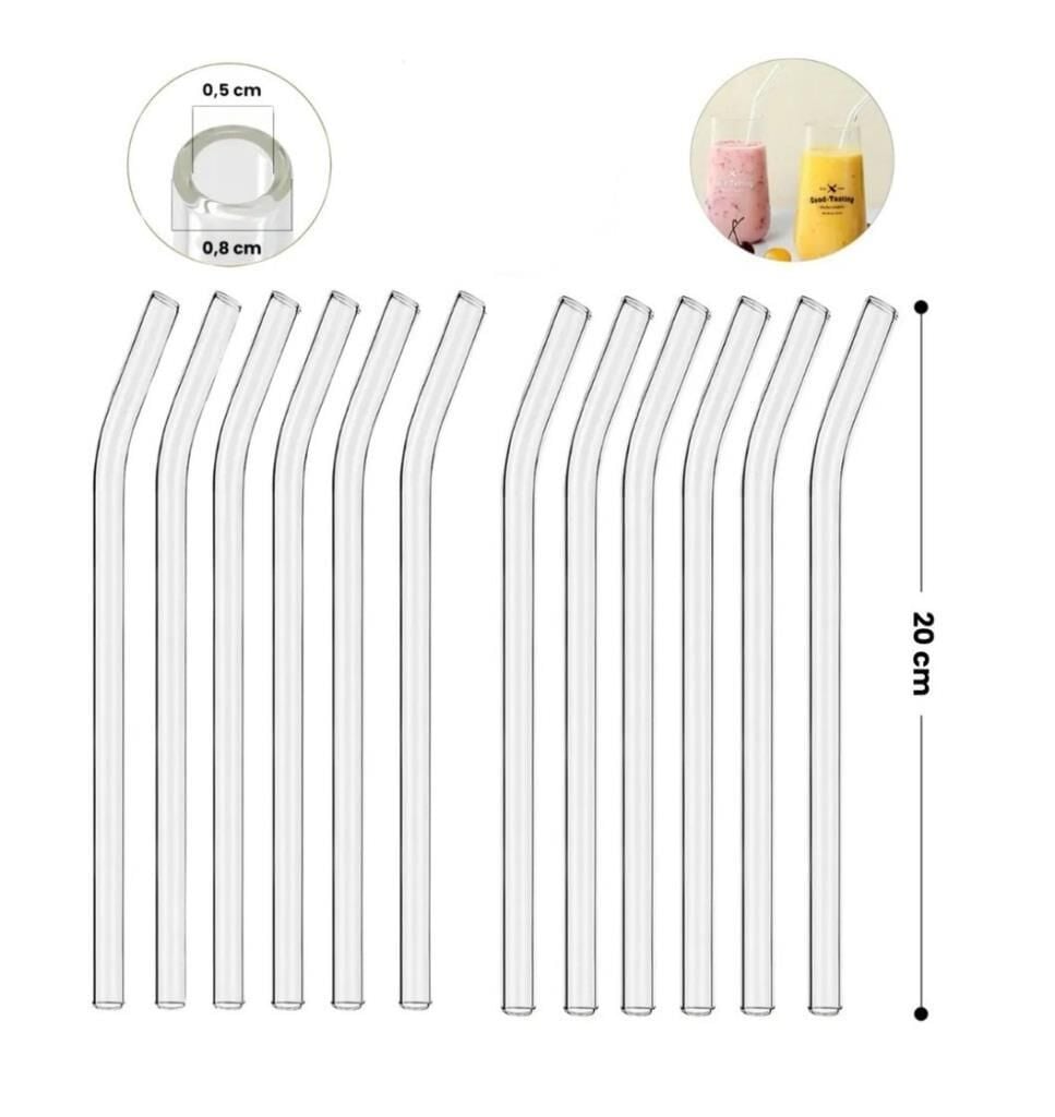 Omnisoft Eğimli Kalın Cam Kokteyl Pipet 12'li