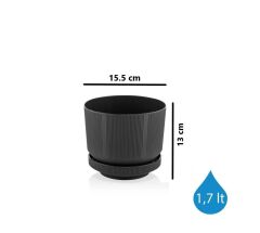 Omnipazar SO-S281 Dekoratif Tabaklı Lüks Çizgi Desenli Saksı 1.7 Litre Antrasit (116)