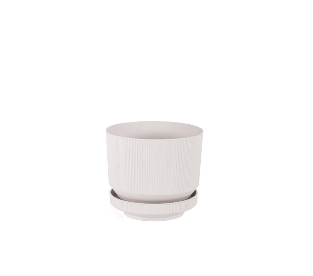 Omnipazar SO-S281 Dekoratif Tabaklı Lüks Çizgi Desenli Saksı 1.7 Litre Kirli Beyaz (113)