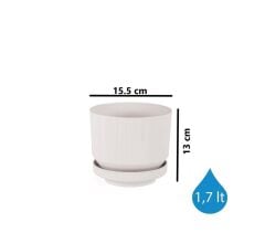 Omnipazar SO-S281 Dekoratif Tabaklı Lüks Çizgi Desenli Saksı 1.7 Litre Kirli Beyaz (113)