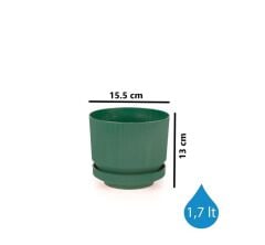 Omnipazar SO-S281 Dekoratif Tabaklı Lüks Çizgi Desenli Saksı 1.7 Litre YEŞİL