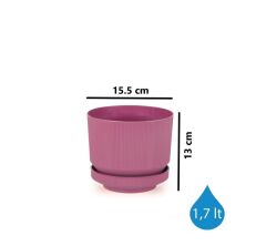 Omnipazar SO-S281 Dekoratif Tabaklı Lüks Çizgi Desenli Saksı 1.7 Litre Vişne (102)