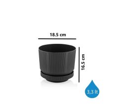 Omnipazar SO-S282 Dekoratif Tabaklı Lüks Çizgi Desenli Saksı 3.3 Litre Antrasit (116)