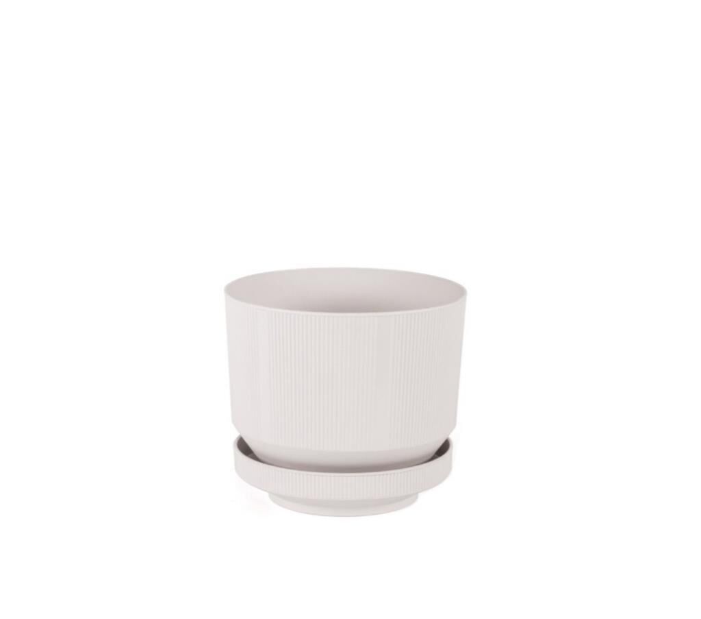 Omnipazar SO-S282 Dekoratif Tabaklı Lüks Çizgi Desenli Saksı 3.3 Litre Kirli Beyaz (113)