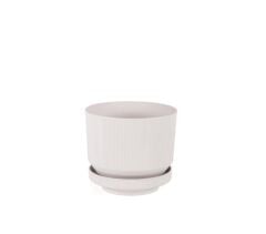 Omnipazar SO-S282 Dekoratif Tabaklı Lüks Çizgi Desenli Saksı 3.3 Litre Kirli Beyaz (113)