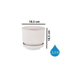 Omnipazar SO-S282 Dekoratif Tabaklı Lüks Çizgi Desenli Saksı 3.3 Litre Kirli Beyaz (113)