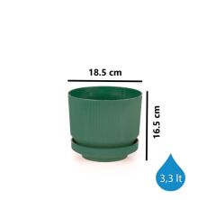 Omnipazar SO-S282 Dekoratif Tabaklı Lüks Çizgi Desenli Saksı 3.3 Litre YEŞİL