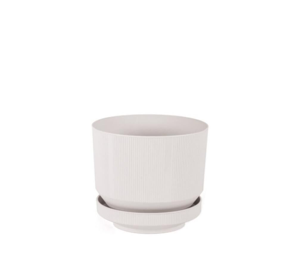 Omnipazar SO-S283 Dekoratif Tabaklı Lüks Çizgi Desenli Saksı 6 Litre Kirli Beyaz (113)