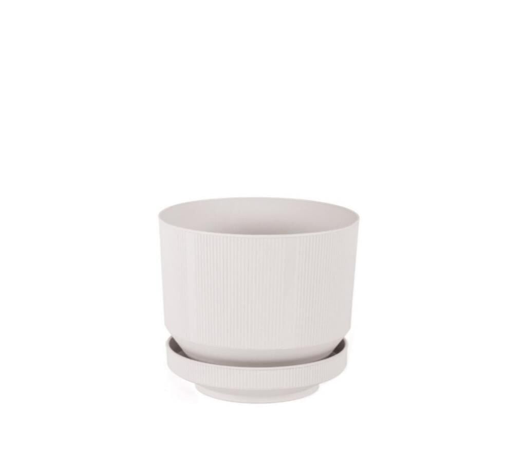 Omnipazar SO-S283 Dekoratif Tabaklı Lüks Çizgi Desenli Saksı 6 Litre Kirli Beyaz (113)