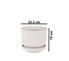 Omnipazar SO-S283 Dekoratif Tabaklı Lüks Çizgi Desenli Saksı 6 Litre Kirli Beyaz (113)