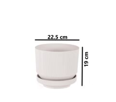 Omnipazar SO-S283 Dekoratif Tabaklı Lüks Çizgi Desenli Saksı 6 Litre Kirli Beyaz (113)