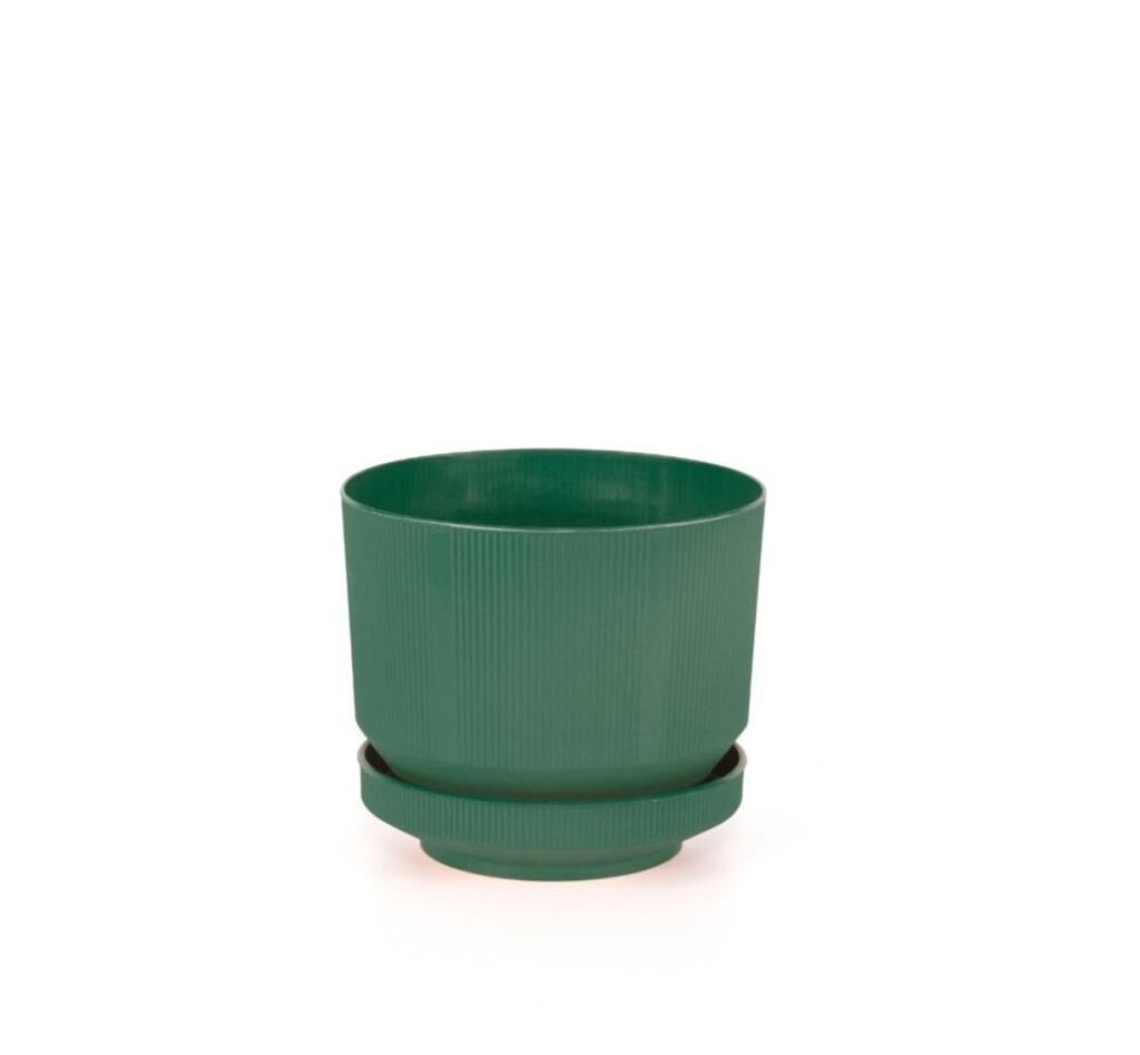 Omnipazar SO-S283 Dekoratif Tabaklı Lüks Çizgi Desenli Saksı 6 Litre YEŞİL
