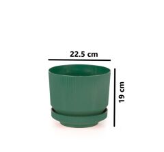 Omnipazar SO-S283 Dekoratif Tabaklı Lüks Çizgi Desenli Saksı 6 Litre YEŞİL