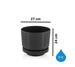 Omnipazar SO-S284 Dekoratif Tabaklı Lüks Çizgi Desenli Saksı 9 Litre Antrasit (116)