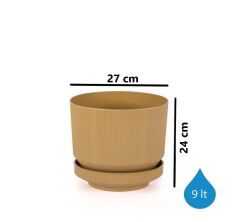 Omnipazar SO-S284 Dekoratif Tabaklı Lüks Çizgi Desenli Saksı 9 Litre Gold