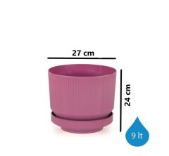 Omnipazar SO-S284 Dekoratif Tabaklı Lüks Çizgi Desenli Saksı 9 Litre Vişne (102)