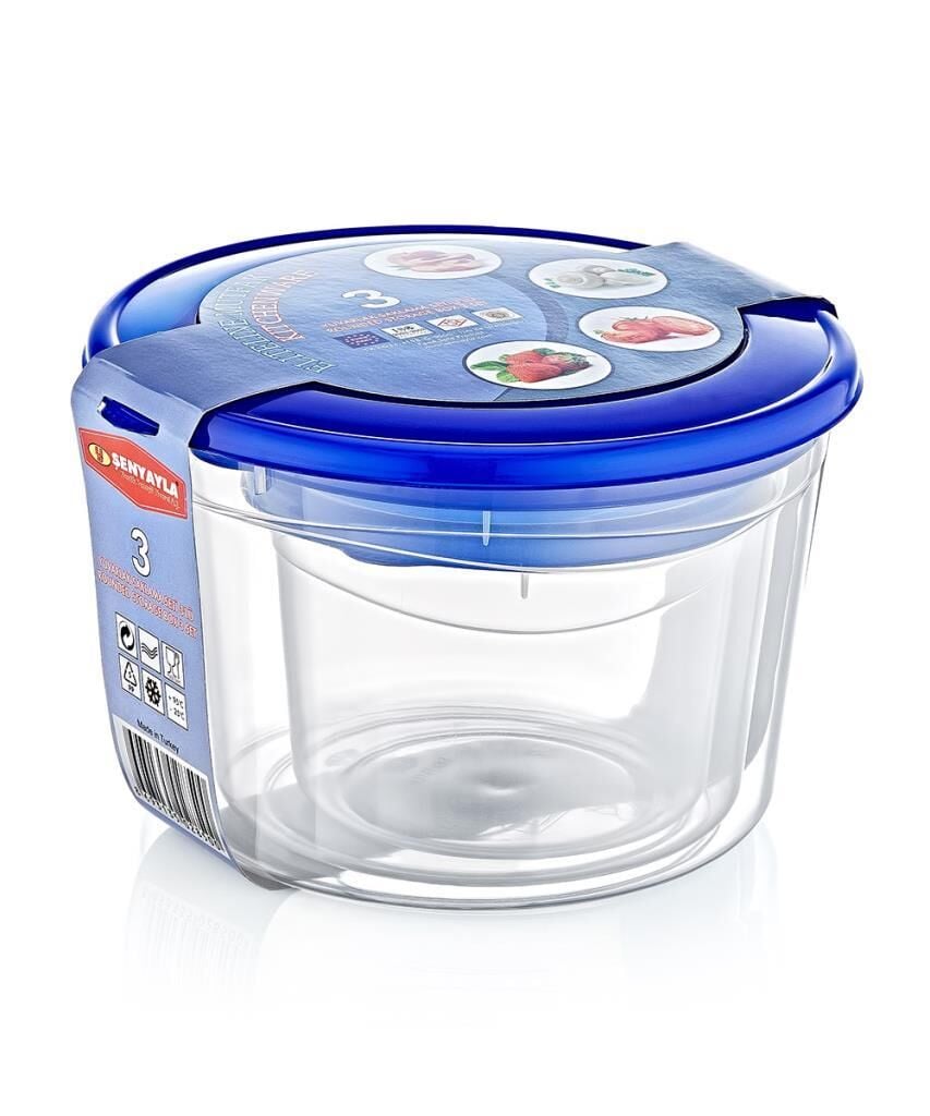 Omnipazar SY-2850 Plastik Şeffaf Renkli Yuvarlak Saklama Kabı 3'lü Set