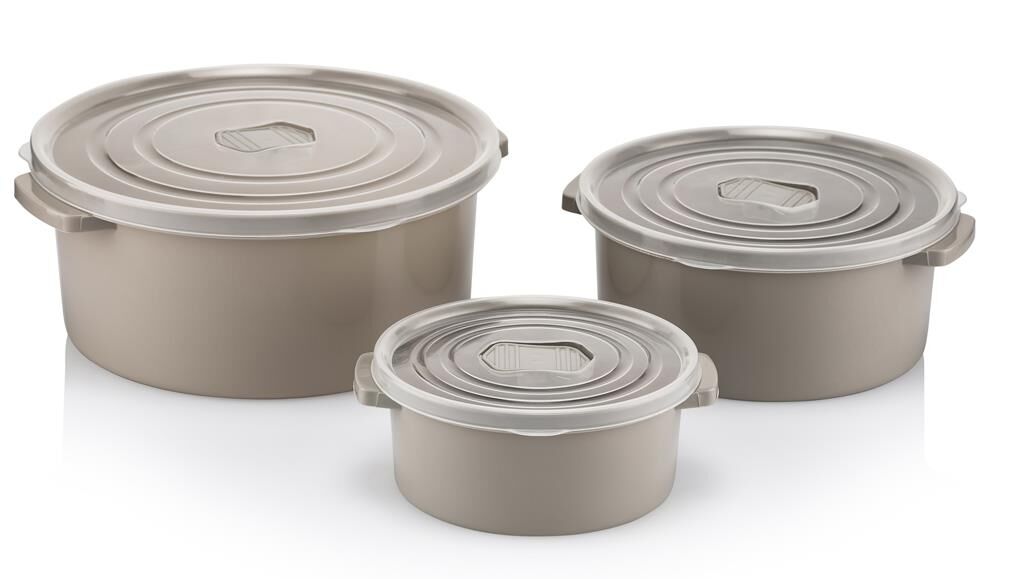 Omnipazar SY-2900 Yuvarlak Plastik Mikrodalga Saklama Kabı 3 lü Set Krem