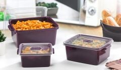 Omnipazar SY-2908 Plastik Dikdörtgen Mikrodalga Saklama Kabı 3'lü Set Mor