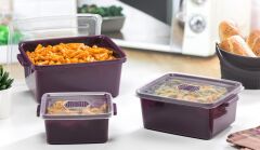 Omnipazar SY-2908 Plastik Dikdörtgen Mikrodalga Saklama Kabı 3'lü Set Mor