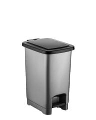 Omnipazar SY-4280 10 lt Slim Pedallı Gri Plastik Çöp Kova Siyah Kapak