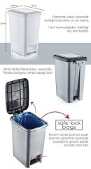 Omnipazar SY-4280 10 lt Slim Pedallı Gri Plastik Çöp Kova Siyah Kapak