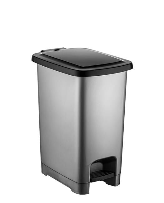 Omnipazar SY-4281 15 lt Slim Pedallı Gri Plastik Çöp Kova Siyah Kapak