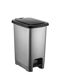 Omnipazar SY-4281 15 lt Slim Pedallı Gri Plastik Çöp Kova Siyah Kapak