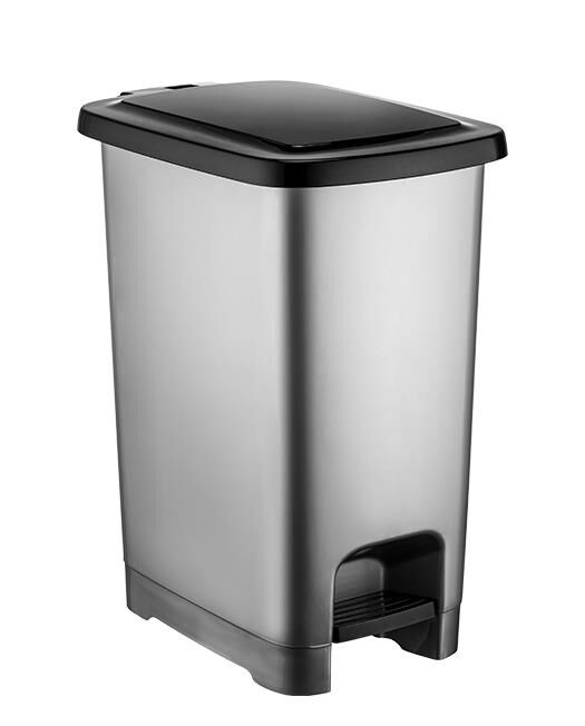 Omnipazar SY-4282 25 lt Slim Pedallı Gri Plastik Çöp Kova Siyah Kapak