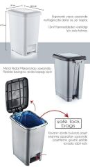 Omnipazar SY-4282 25 lt Slim Pedallı Gri Plastik Çöp Kova Siyah Kapak