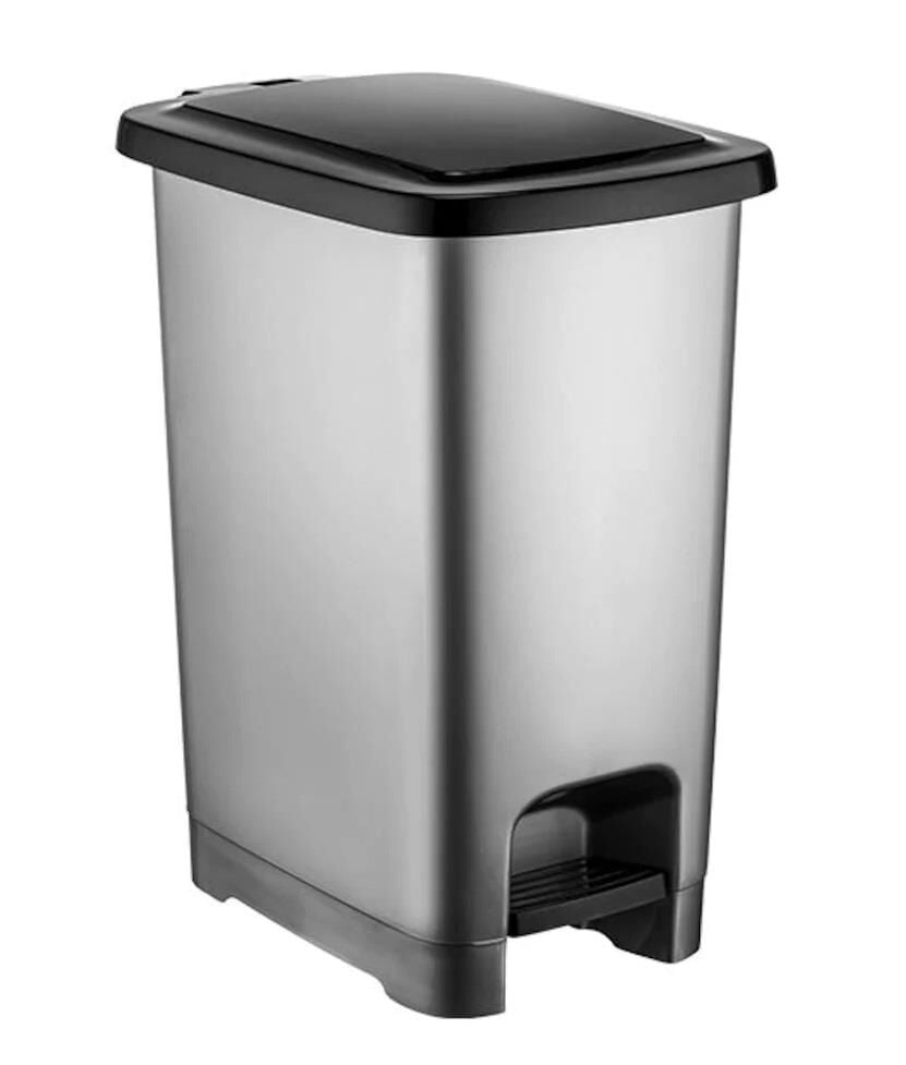 Omnipazar SY-4284 60 lt Slim Pedallı Gri Plastik Çöp Kova Siyah Kapak