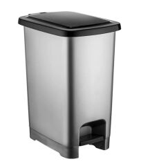 Omnipazar SY-4284 60 lt Slim Pedallı Gri Plastik Çöp Kova Siyah Kapak
