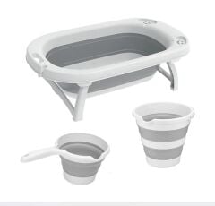 Omnipazar AK-779 Katlanır Bebek Yıkama Banyo Küvet 3'lü Set Beyaz-Gri