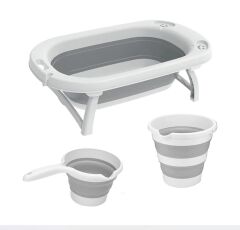 Omnipazar AK-779 Katlanır Bebek Yıkama Banyo Küvet 3'lü Set Beyaz-Gri